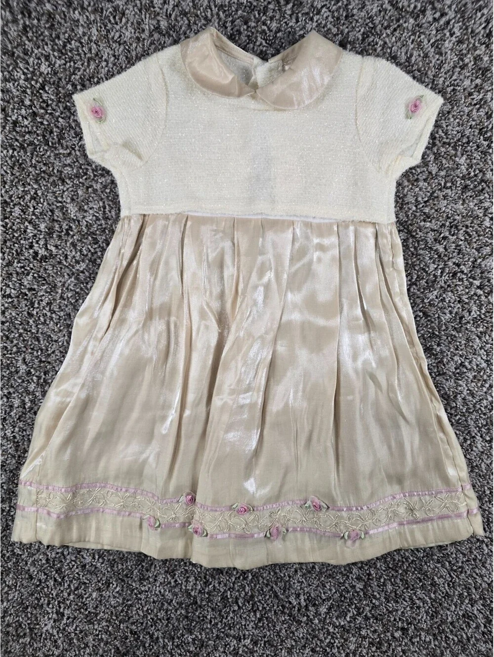 Vintage 1990s BT Kids Baby Girls Sz 6M Formal Dress Beige Champagne Satin